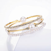 Gold Pearl & Crystal Bangle Bracelet Set | Adjustable Stackable Bracelets for Women | Luxury Fashion Jewelry